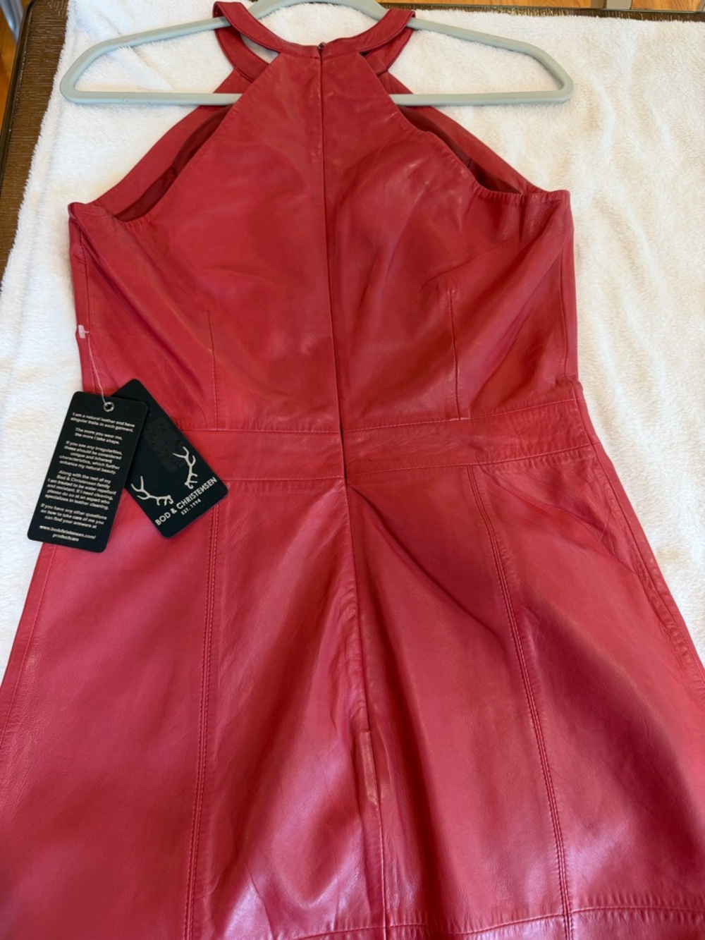 Red Leather Halter Midi Dress - Picture 5 of 8